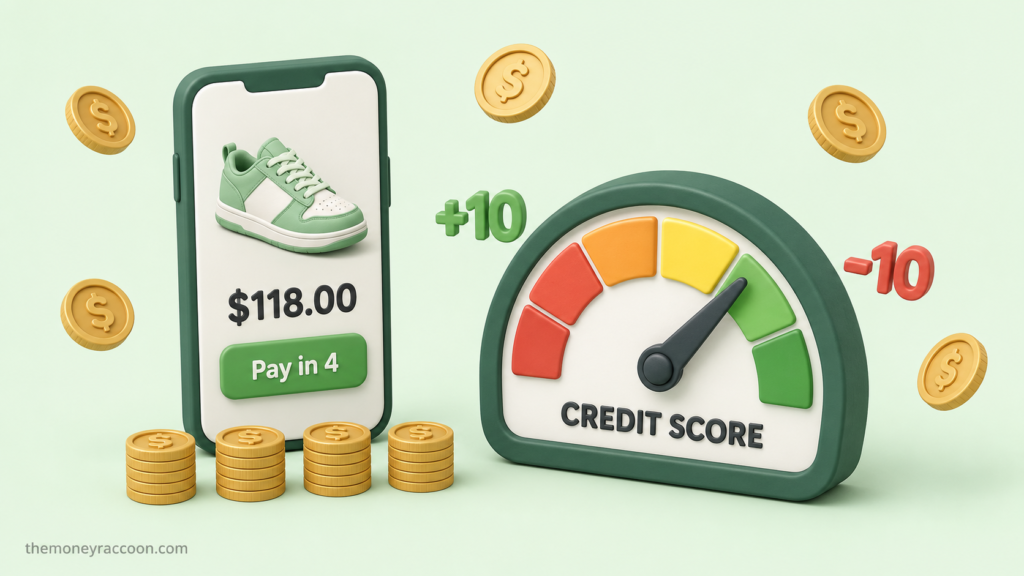 Does buy now pay later affect your credit score — BNPL payment plan and credit gauge illustration