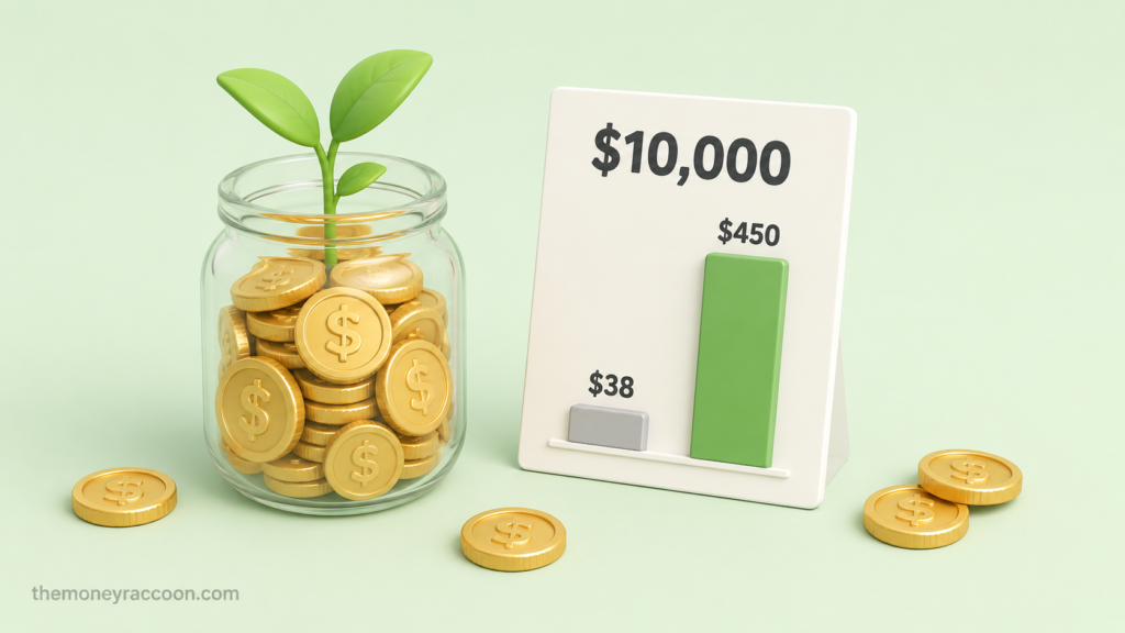 How much interest does 10000 earn — savings jar growing next to interest rate comparison chart