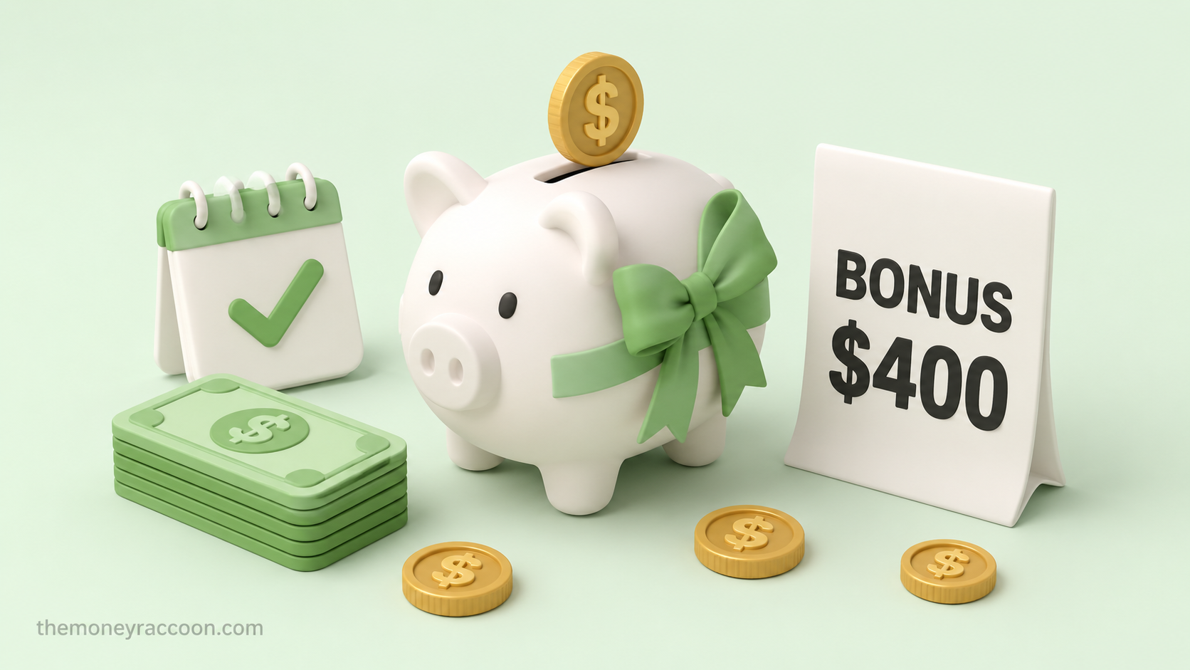 Bank account bonus — piggy bank with gift box and cash bonus offers for July 2026