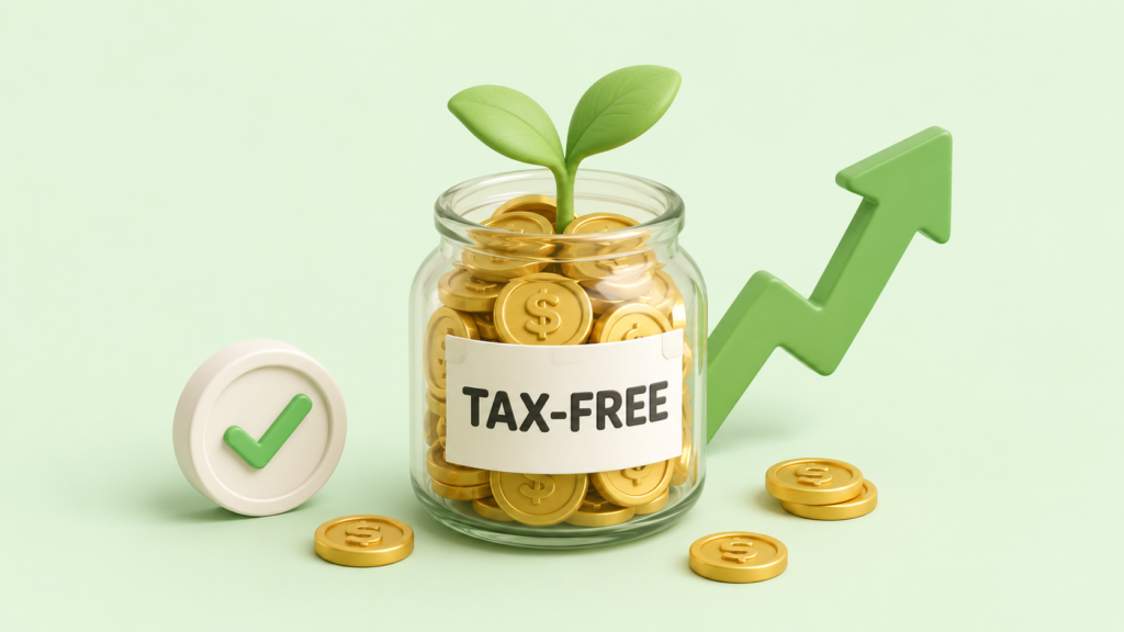 Roth ira for beginners — jar labeled tax-free growing into a large retirement nest egg