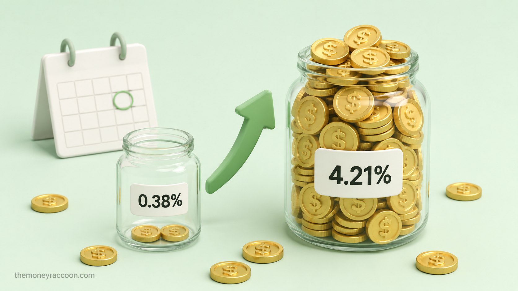 Savings account interest rates — two savings jars showing the gap between average and high yield rates