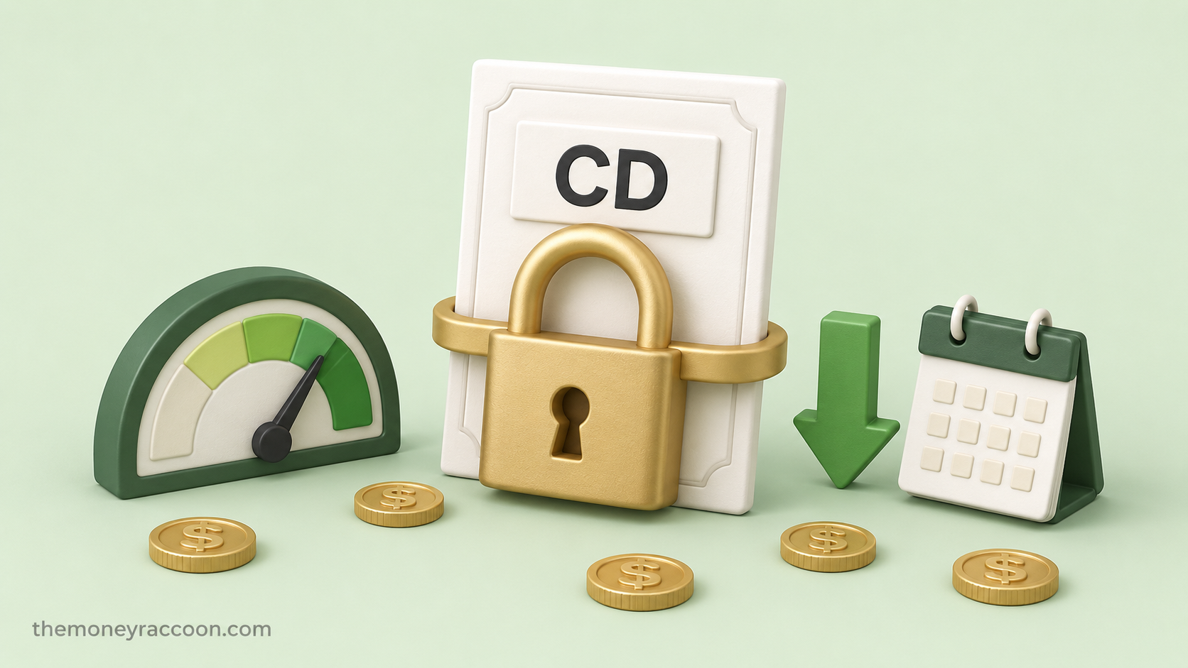 Should i lock in a cd now — a padlock closing over a certificate of deposit with a rate gauge